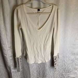 Free People Cream Top with Sleeve Details